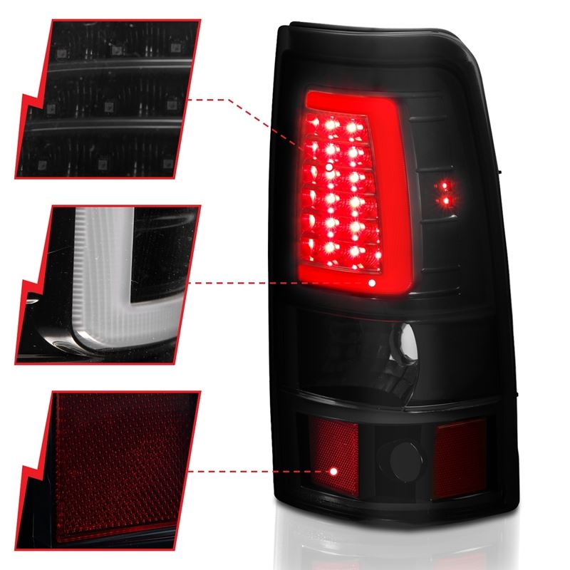 ANZO USA Tail Light Assembly, LED, Smoke Lens, Black, Pair, (311334)