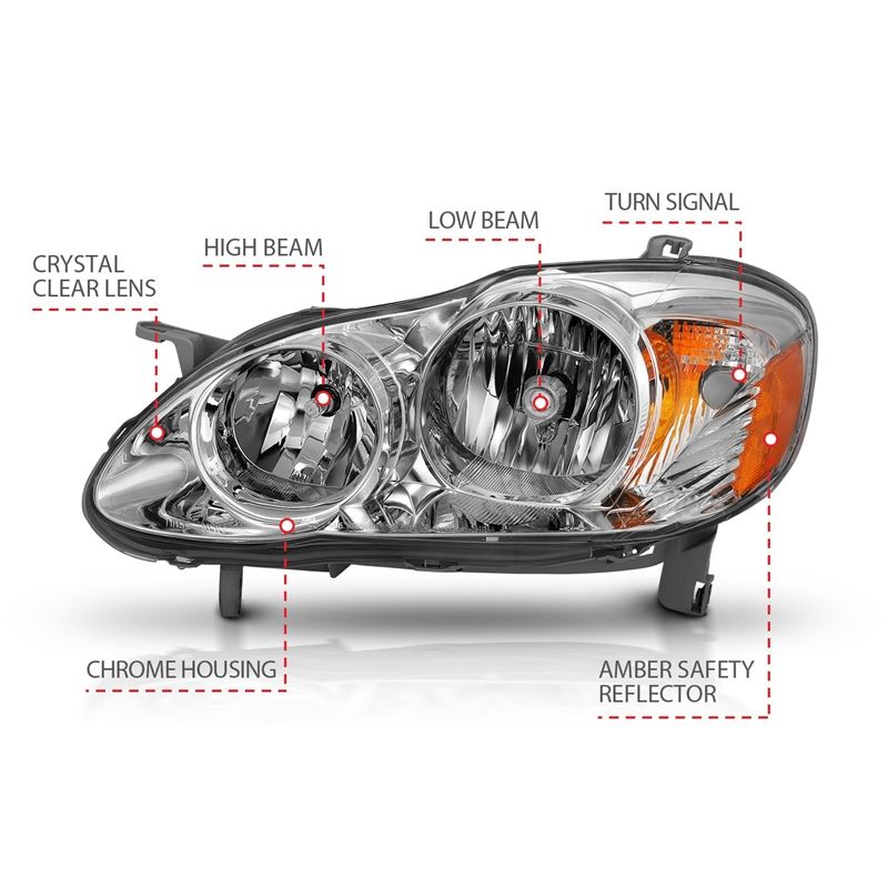 ANZO USA Crystal Headlight Set, Clear Lens, Chrome w/Amber Housing, Pair, (121540)