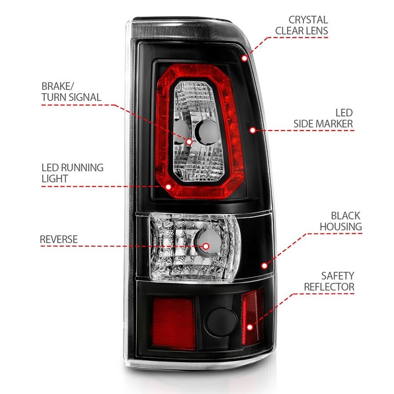 ANZO USA Tail Light Assembly, LED, Clear Lens, Black Housing, Pair, (311324)