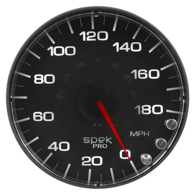 AutoMeter Spek-Pro Gauge Speedometer 5in 180 Mph Elec. Programmable Black/Black (P230328)