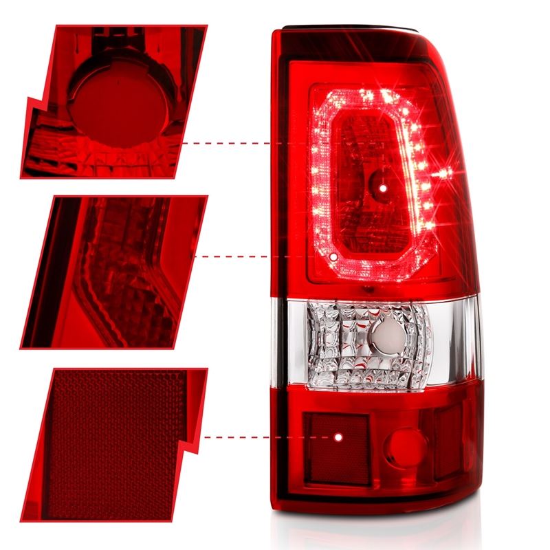 ANZO USA Tail Light Assembly, LED, Red/Clear Lens, Chrome Housing, Pair, (311329)