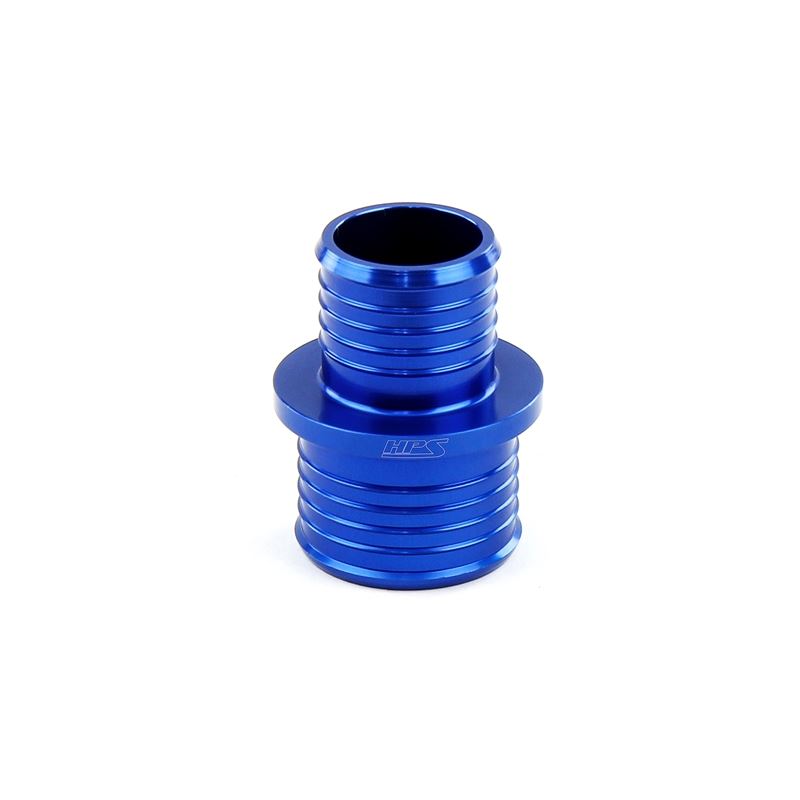 HPS Billet Multi-ribbed aluminum reducing hose union, 1-1/4" - 1-1/2" OD, blue (AHUR-125-150-BLUE)