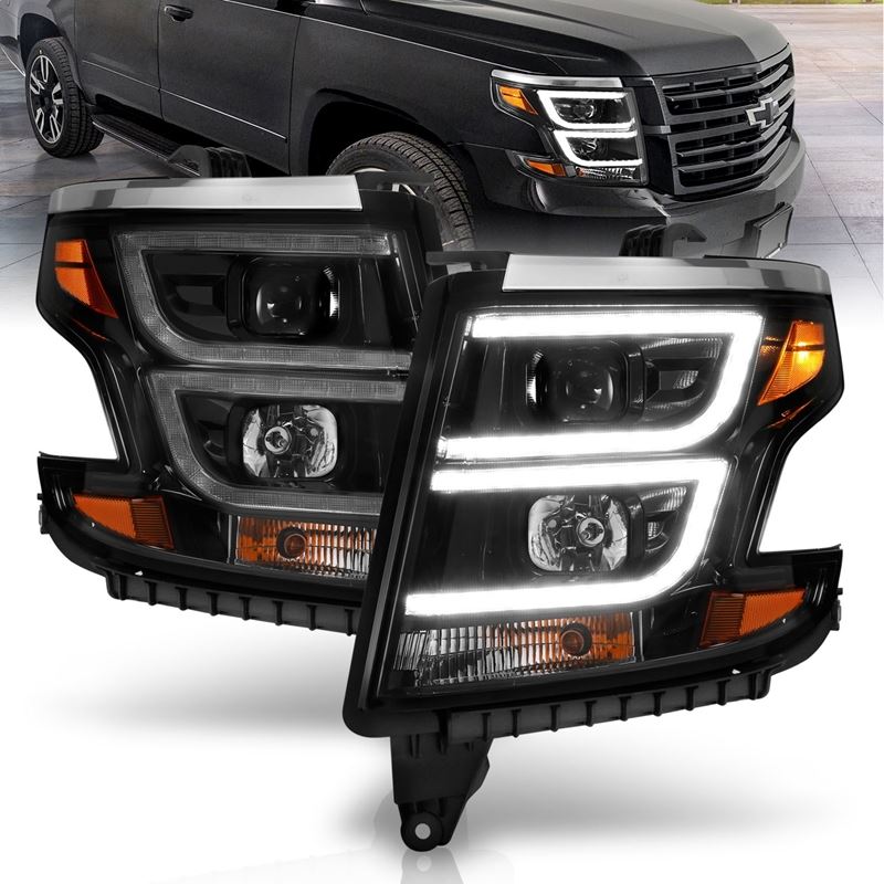 ANZO USA Projector Headlight Set, w/Plank Style, Black, w/DRL, Pair, (111492)