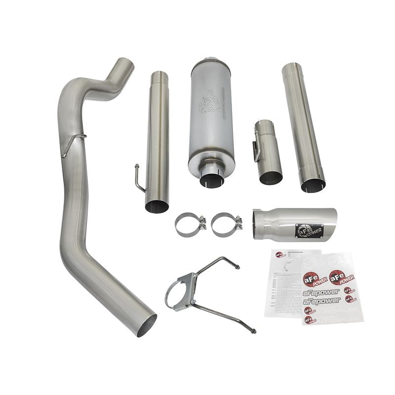 aFe Large Bore-HD 4 IN 409 Stainless Steel Cat-Back Exhaust System w/ Polished Tip (49-42005)