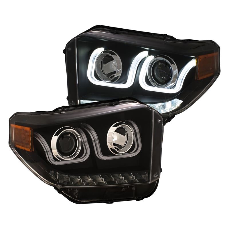 ANZO USA 14-18 Toyota Tundra w/ LED DRL Projector Headlights w/ U-Bar Switchback Black w/ DRL (111387)