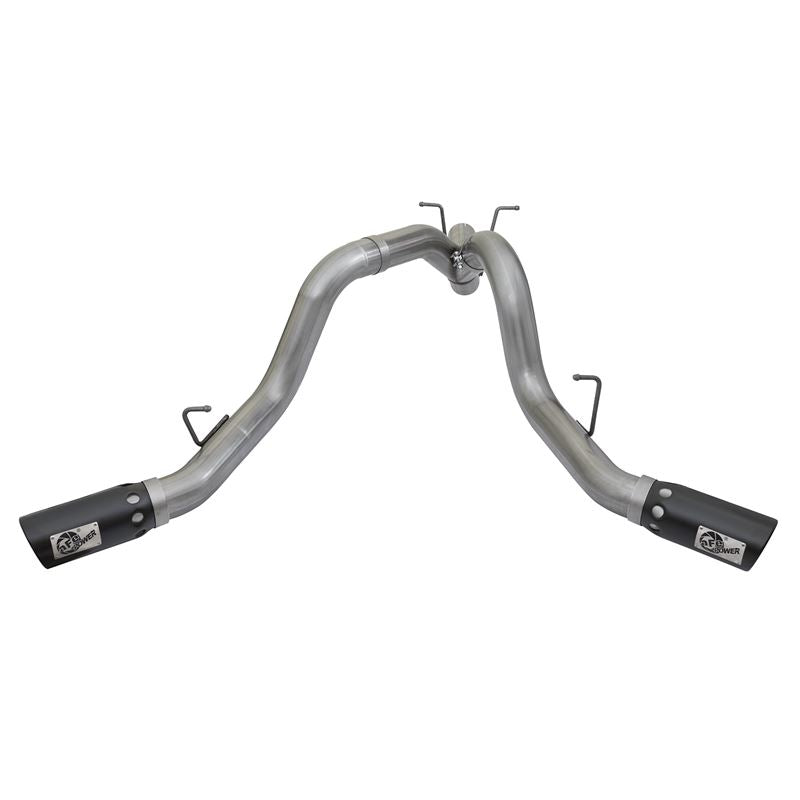 aFe Large Bore-HD 4 IN 409 Stainless Steel DPF-Back Exhaust System w/Dual Black Tips (49-44086-B)