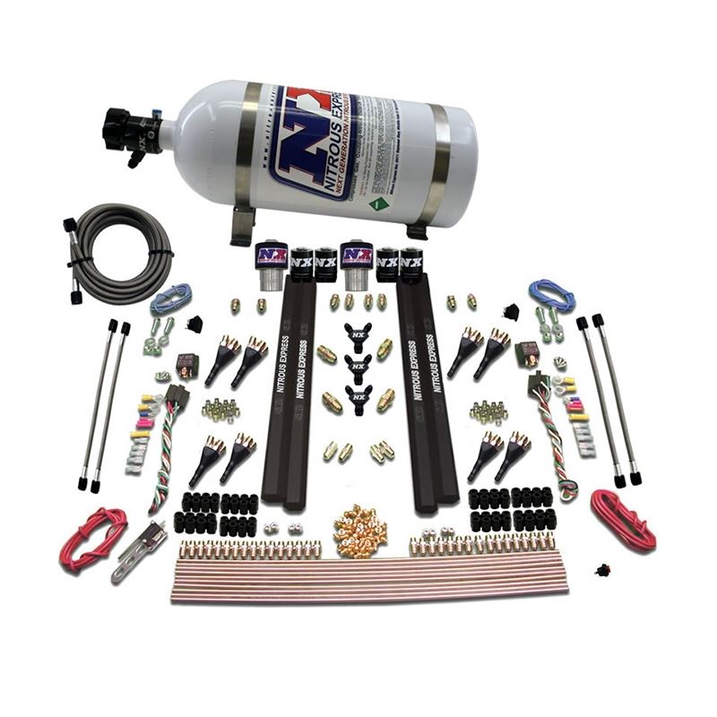 Nitrous Express SX2 Dual Stage/Gas/Rails 8 Nozzles Nitrous Kit (200-1200HP) w/10lb Bottle (90209-10)