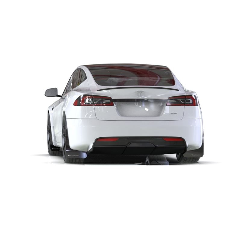 Rally Armor Black Mud Flap/White Logo for 2021-22 Tesla Model S & S Plaid (MF101-UR-BLK-WH)