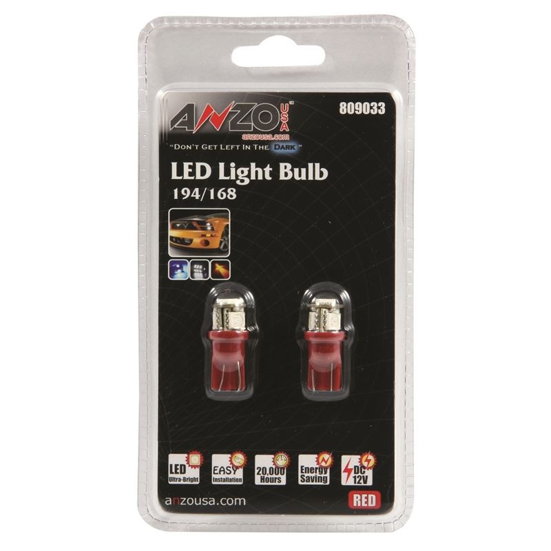 ANZO USA LED Bulbs Universal 194/168 Red - 4 LEDs (809033)