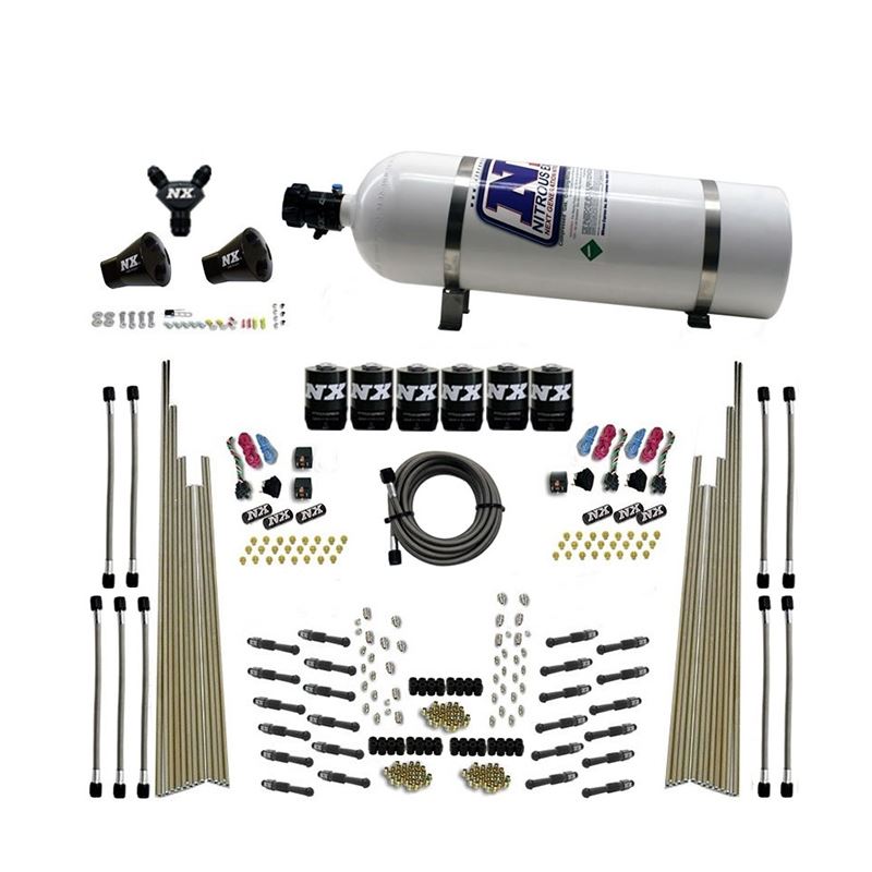 Nitrous Express 8 Cyl Dry Direct Port Three Stage 6 Solenoids Nitrous Kit (200-600HP) w/15lb Bottle (93206-15)
