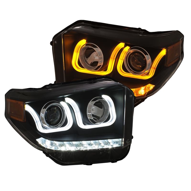 ANZO USA 14-18 Toyota Tundra w/ LED DRL Projector Headlights w/ U-Bar Switchback Black w/ DRL (111387)