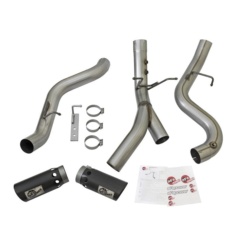 aFe Large Bore-HD 4 IN 409 Stainless Steel DPF-Back Exhaust System w/Dual Black Tips (49-44086-B)