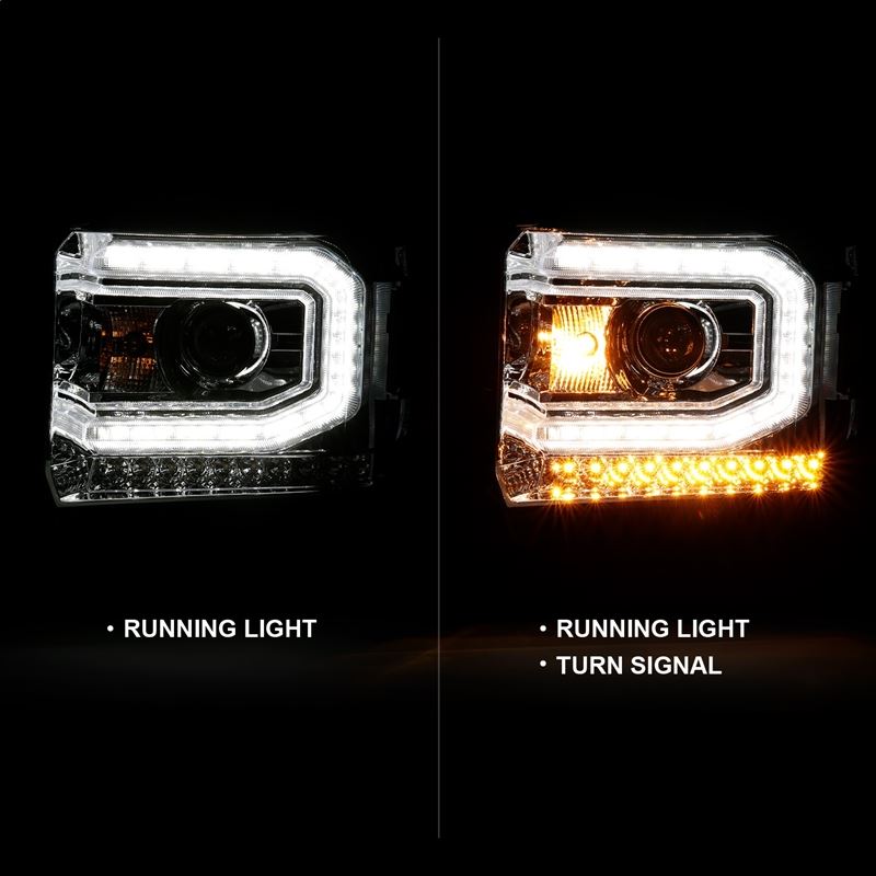 ANZO USA Projector Headlight Set, w/Plank Style Design, Chrome w/Amber Sequential Turn Signal, (111486)