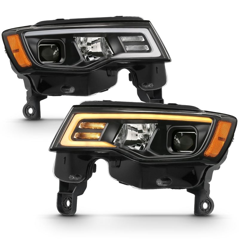 ANZO USA Projector Headlight Set w/Plank Style Switchback Black w/Amber Pair (111418)