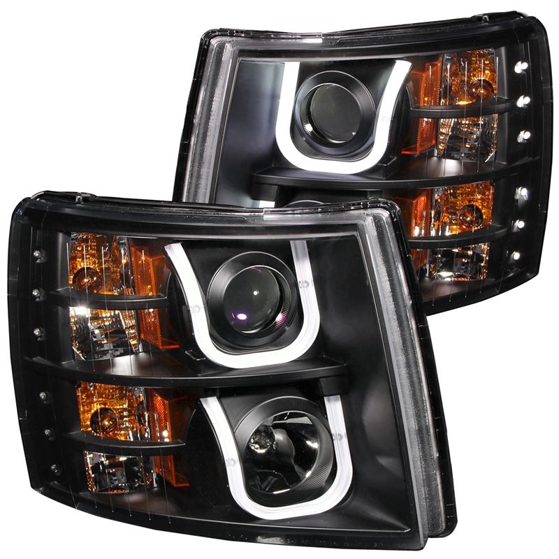 ANZO USA 2007-2013 Chevrolet Silverado 1500 Projector Headlights w/ U-Bar Black (111281)