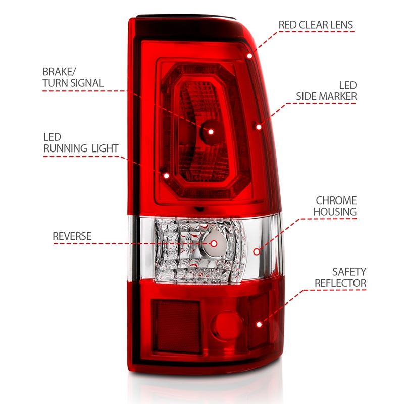 ANZO USA Tail Light Assembly, LED, Red/Clear Lens, Chrome Housing, Pair, (311329)