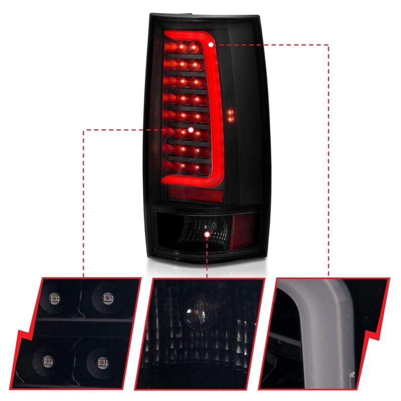 ANZO USA Tail Light Assembly, LED, Smoke Lens, Black Housing, w/Plank Style Design, Pair, (311322)