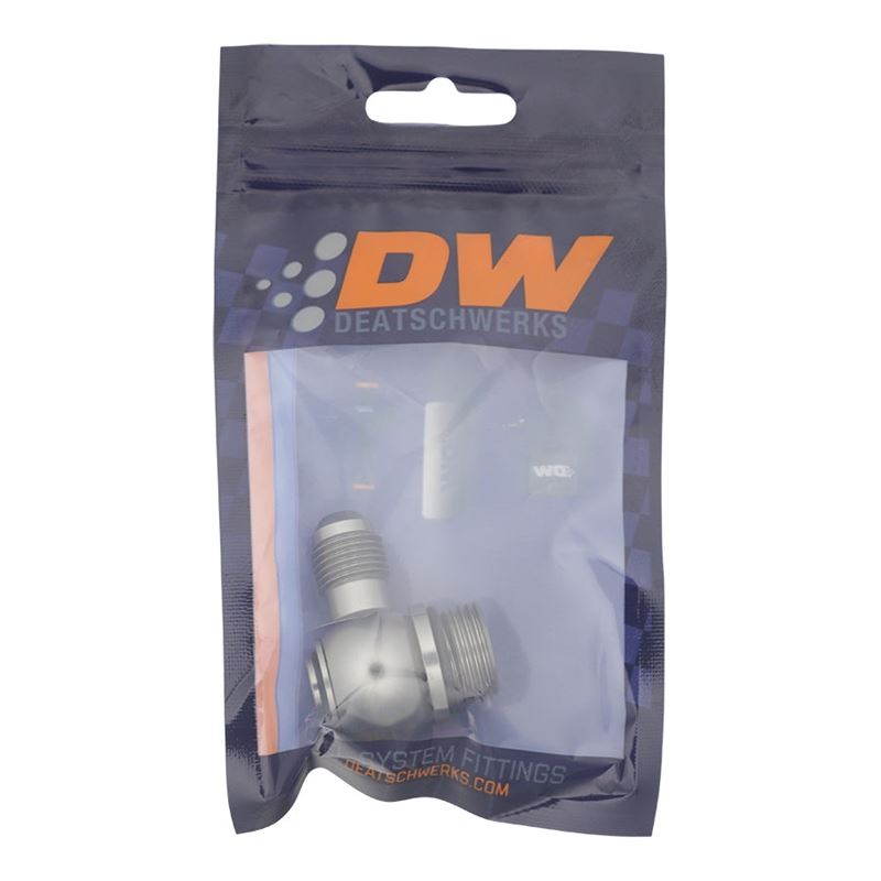 DeatschWerks 8AN ORB Male to 6AN Male Flare Low Profile 90-Degree Swivel - Anodized DW Titanium (6-02-0419)