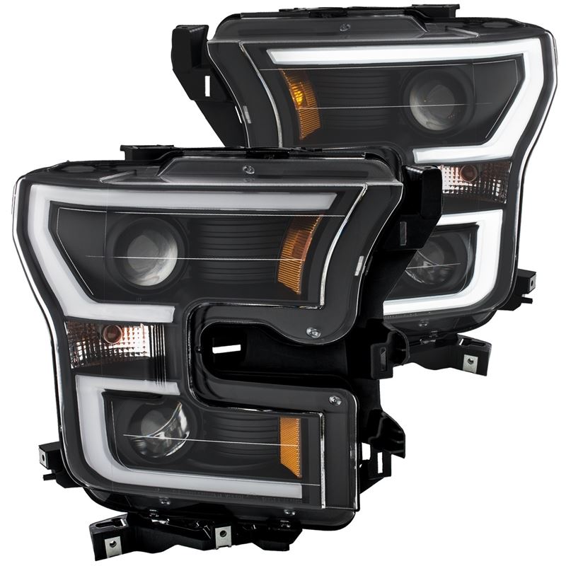 ANZO USA 2015-2016 Ford F-150 Projector Headlights w/ Plank Style Switchback Black w/ Amber (111357)