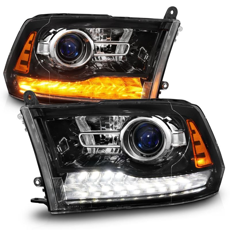 ANZO USA LED Plank Style Headlights w/Switchback+Sequential Hyper Black (OE Style) for 09-18 Dodge 1500-3500 (111608)