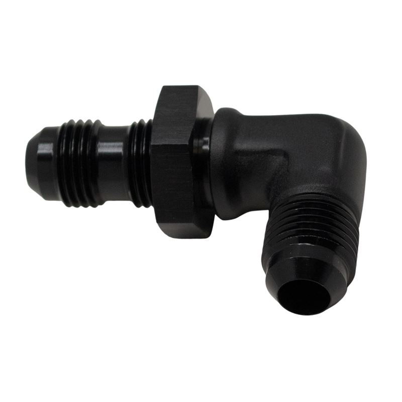 DeatschWerks 6AN Male Flare to 6AN Male Flare Bulkhead Adapter 90-Degree - Anodized Matte Black(6-02-0710-B)