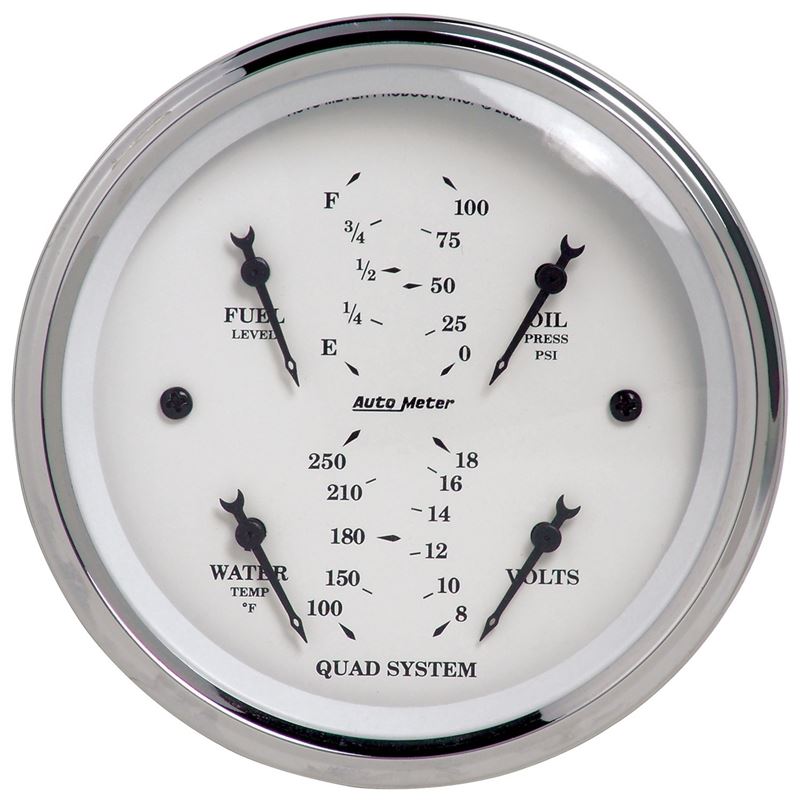 AutoMeter Old Tyme White 3-3/8in Short Sweep Electric Quad Gauge-Oil Press 0-100 PSI/Water Temp100- (1612)