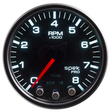 Load image into Gallery viewer, AutoMeter Spek-Pro Gauge Tach 2 1/16in 8K Rpm W/ Shift Light and Peak Mem Blk/Smoke/Blk (P33452)