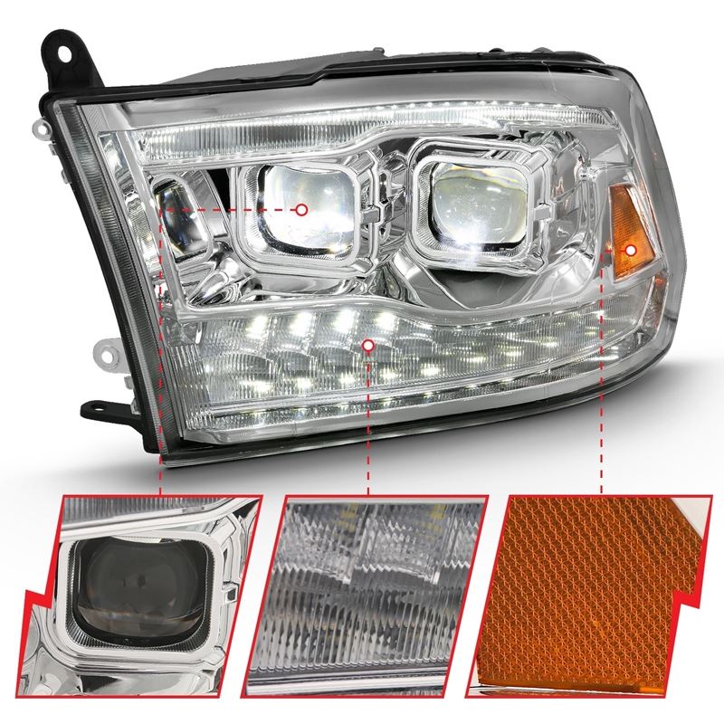 ANZO USA LED Projector Headlight w/Plank Style Switchback Chrome w/Amber Pair (111465)