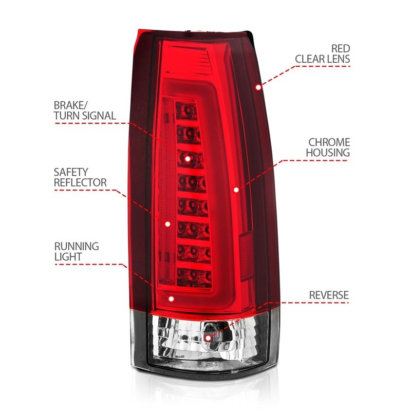 ANZO USA Tail Light Assembly, LED, Red/Clear Lens, Chrome Housing, Pair, (311346)