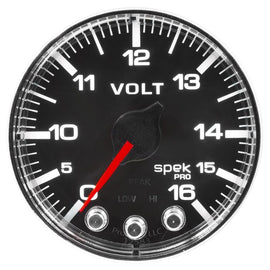 AutoMeter Spek-Pro Gauge Voltmeter 2 1/16in 16V Stepper Motor W/Peak and Warn Blk/Chrm (P344318)