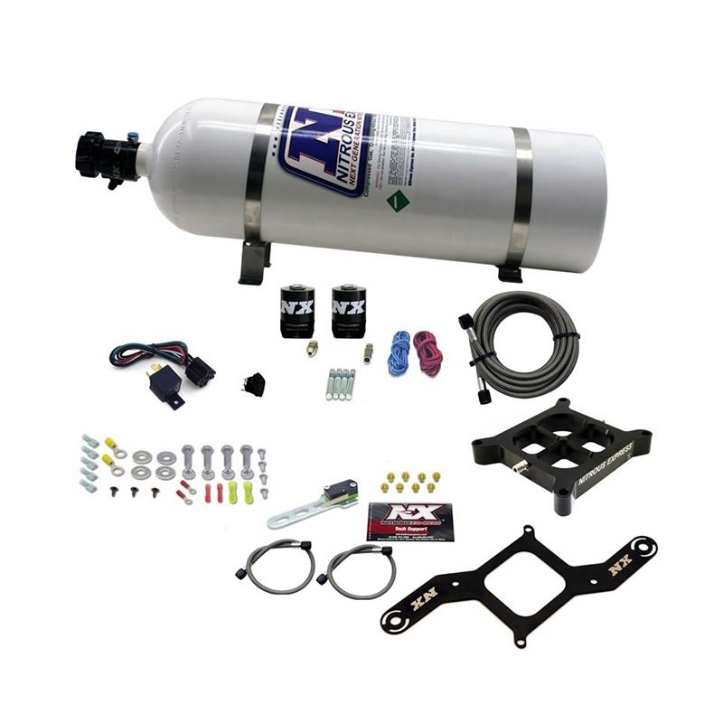 Nitrous Express 4150 Single Entry Billet Crossbar Nitrous Plate Kit (50-300HP) w/15lb Bottle (63040-15)