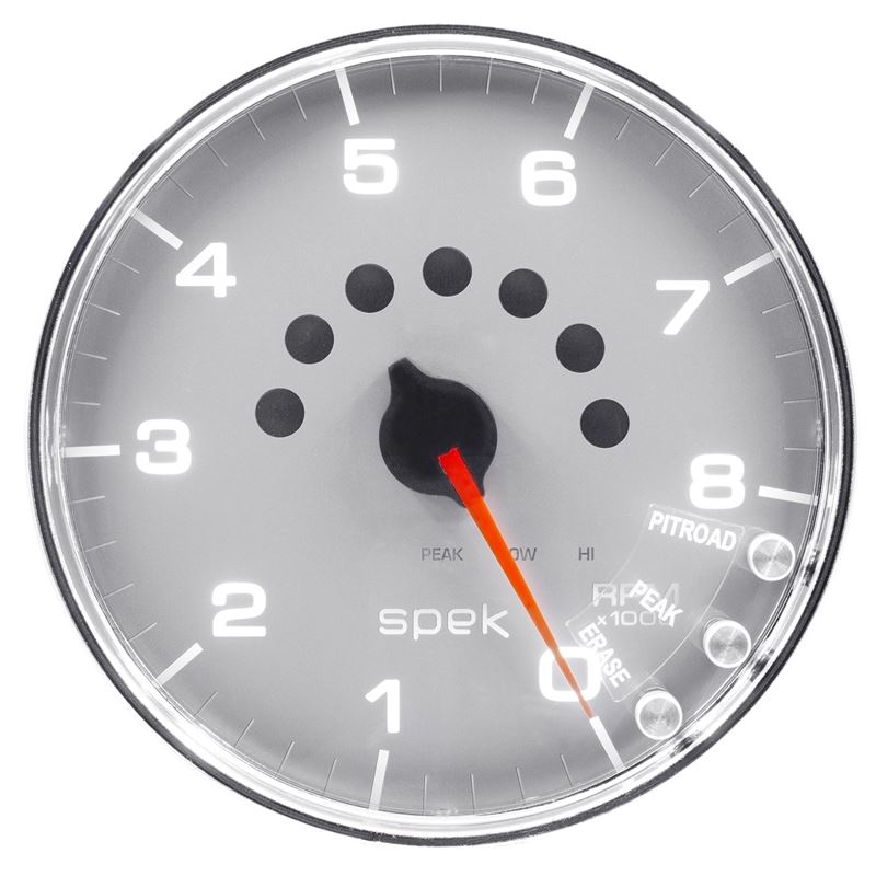 AutoMeter Spek-Pro Gauge Tachometer 5in 8K Rpm W/Shift Light and Peak Mem Silver/Chrome (P23821)