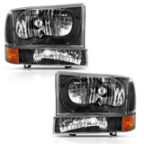 ANZO USA Crystal Headlight Set, Clear Lens, Black w/Amber Housing, w/Corner Lights, w/o Bulb (111457)