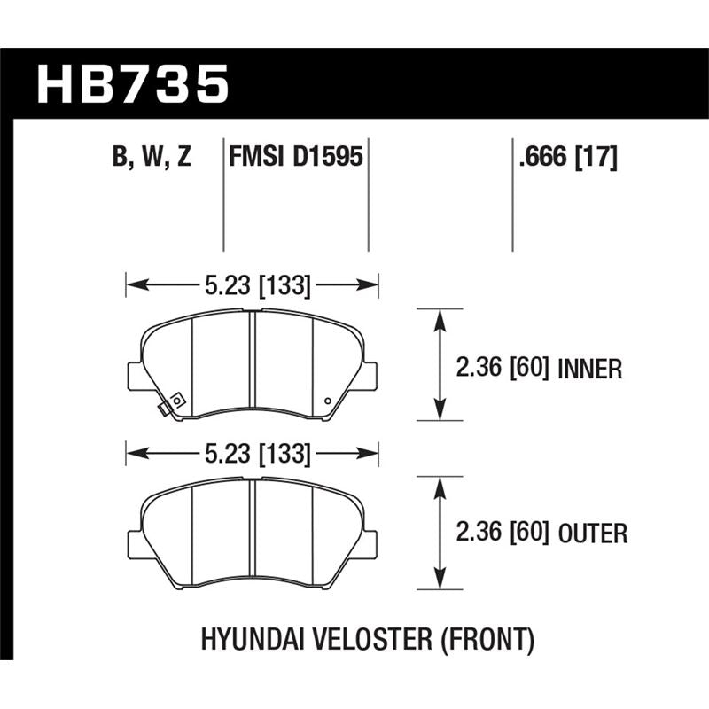 Hawk Performance HPS 5.0 Disc Brake Pad for 2013-2014 Hyundai Elantra (HB735B.666)