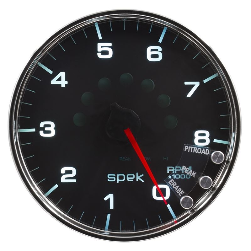 AutoMeter Spek-Pro Gauge Tachometer 5in 8K Rpm W/Shift Light and Peak Mem Black/Chrome (P23831)