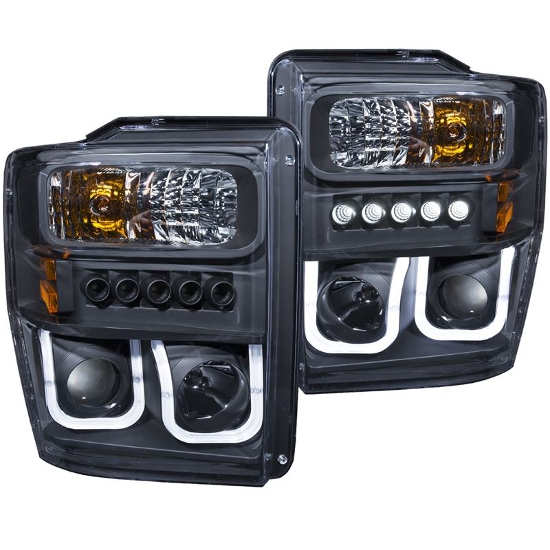 ANZO USA 2008-2010 Ford F-250 Projector Headlights w/ U-Bar Black (111305)