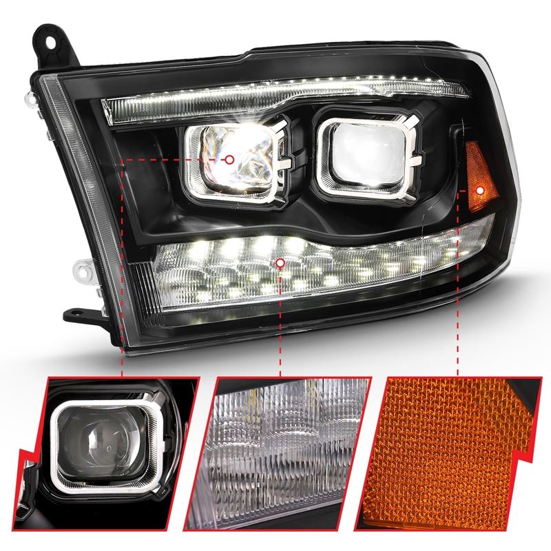 ANZO USA LED Projector Headlight w/Plank Style Switchback Black w/Amber Pair (111464)