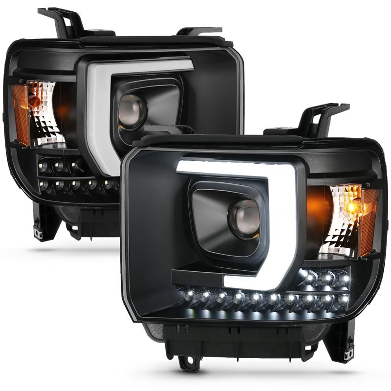 ANZO USA Projector Headlight Set, Plank Style Headlight, Black, w/DRL, Pair, (111450)