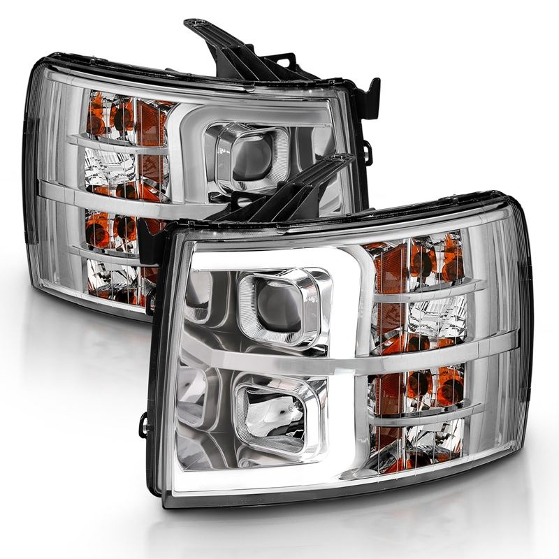 ANZO USA Projector Headlight Set, Clear Lens, Chrome w/Amber Housing, Pair, w/Plank Style Design (111481)