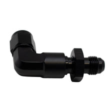 Load image into Gallery viewer, DeatschWerks 6AN Female Flare Swivel to 6AN Male Flare 90-Degree Bulkhead - Anodized Matte Black(6-02-0727-B)