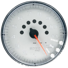 Load image into Gallery viewer, AutoMeter Spek-Pro Gauge Tachometer 5in 11K Rpm W/Shift Light and Peak Mem Silver/Chrome (P239218)