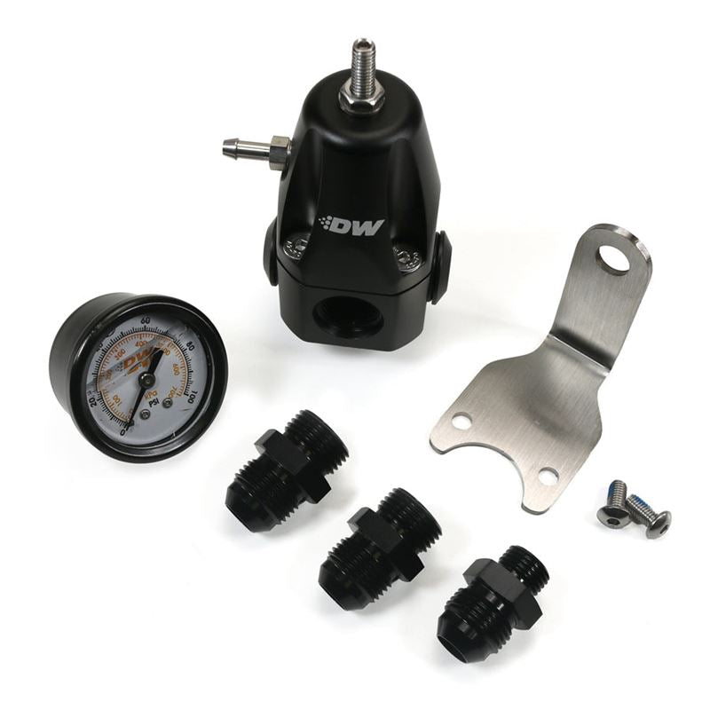 Deatschwerks DWR1000 AFPR + Pressure Gauge + 8AN Fittings - Anodized Black (6-1000-FRB-88)