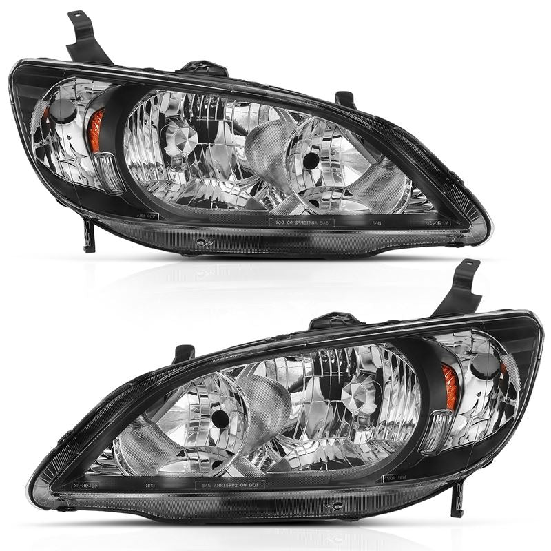 ANZO USA Crystal Headlight Set, Clear Lens, Black w/Amber Housing, Pair, OE Replacement, (121535)