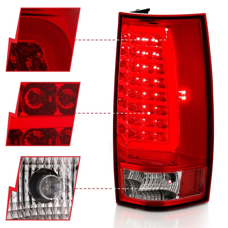 ANZO USA Tail Light Assembly, LED, Red/Clear Lens, Chrome Housing, w/Plank Style Design, Pair, (311323)