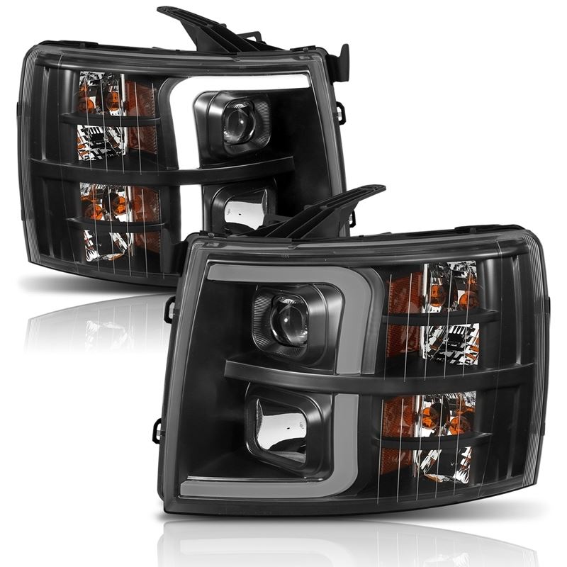 ANZO USA Projector Headlights w/Plank Style Switchback, Black w/Amber, Pair (111410)