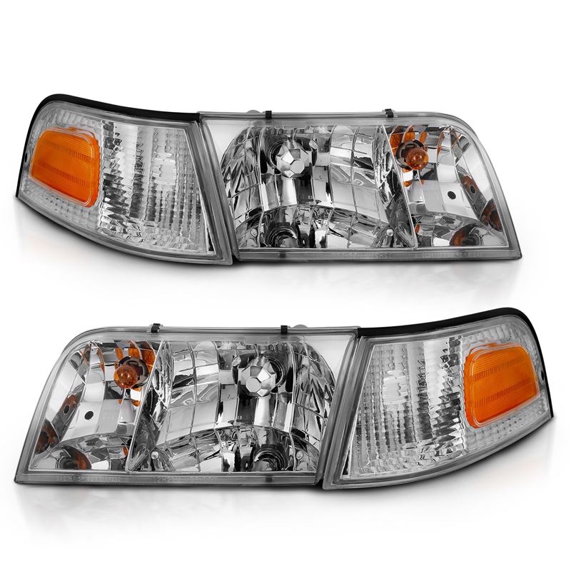 ANZO USA Crystal Headlight Set, Clear Lens, Chrome Housing, w/ Bumper Light OE, Pair, (121556)