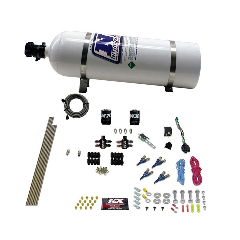 Nitrous Express 4 Cyl Gas Nitrous Kit (100-250HP) w/15lb Bottle (80004-15)