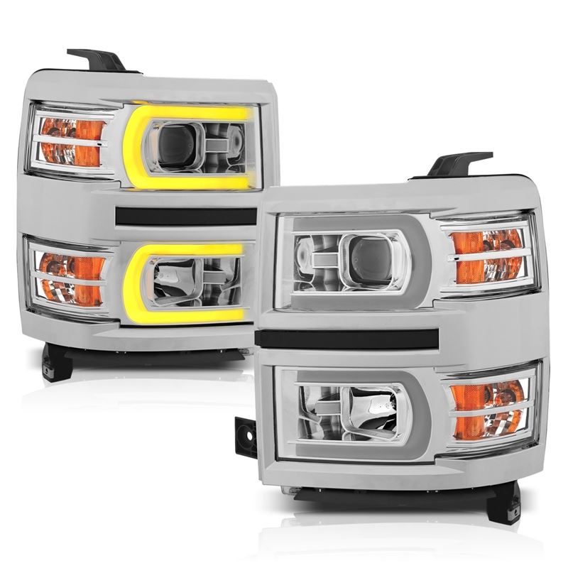 ANZO USA Projector Headlight Set w/Plank Style Switchback Chrome w/Amber Pair (111413)