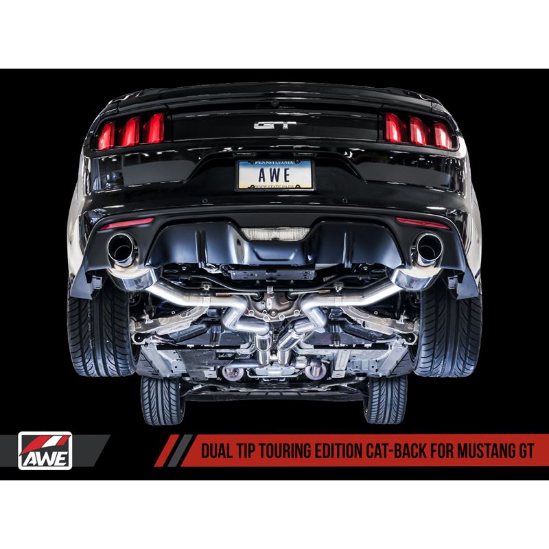 AWE Touring Edition Cat-back Exhaust for S550 Mustang GT - Dual Tip - Chrome Silver Tips (3015-32084)