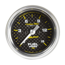 Load image into Gallery viewer, AutoMeter Carbon Fiber 52.4mm Full Sweep Electronic 0-15 PSI Fuel Pressure Gauge (4761)